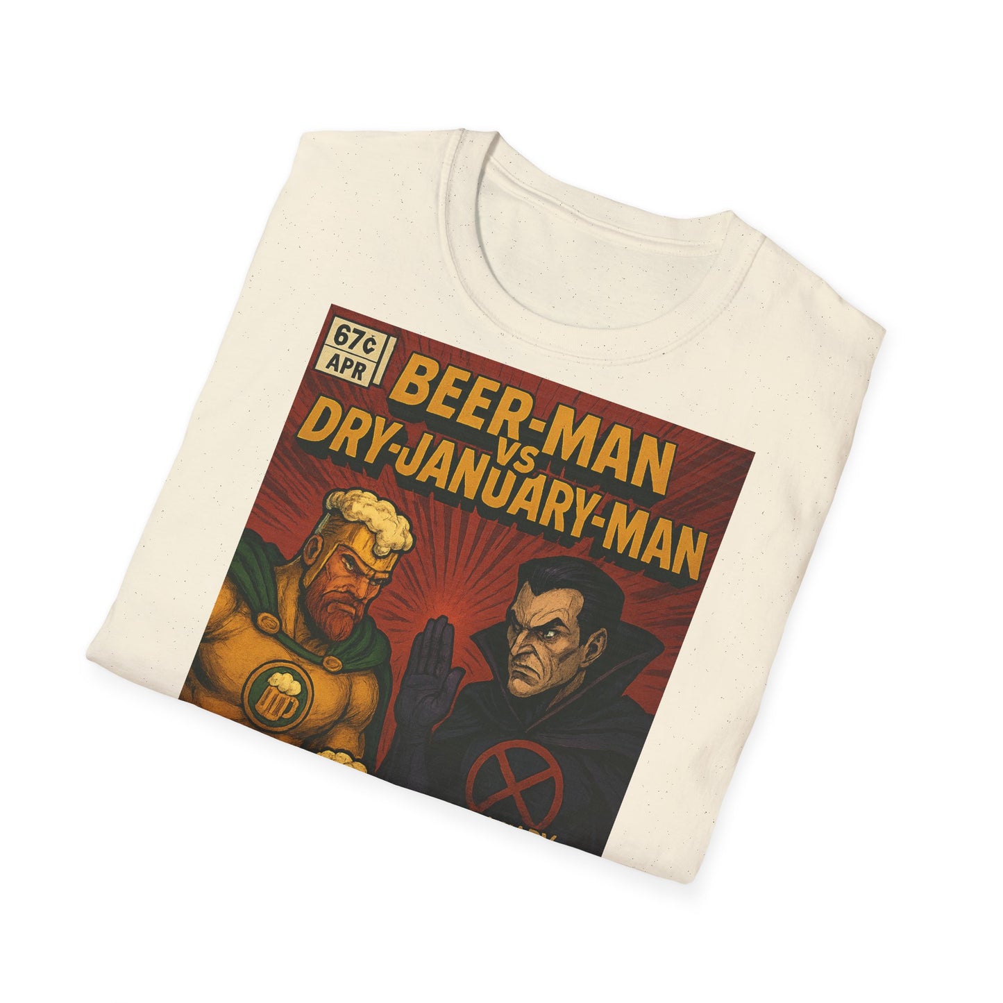 Unisex Softstyle T-Shirt - Beer-Man vs. Dry-January-Man ComicCover