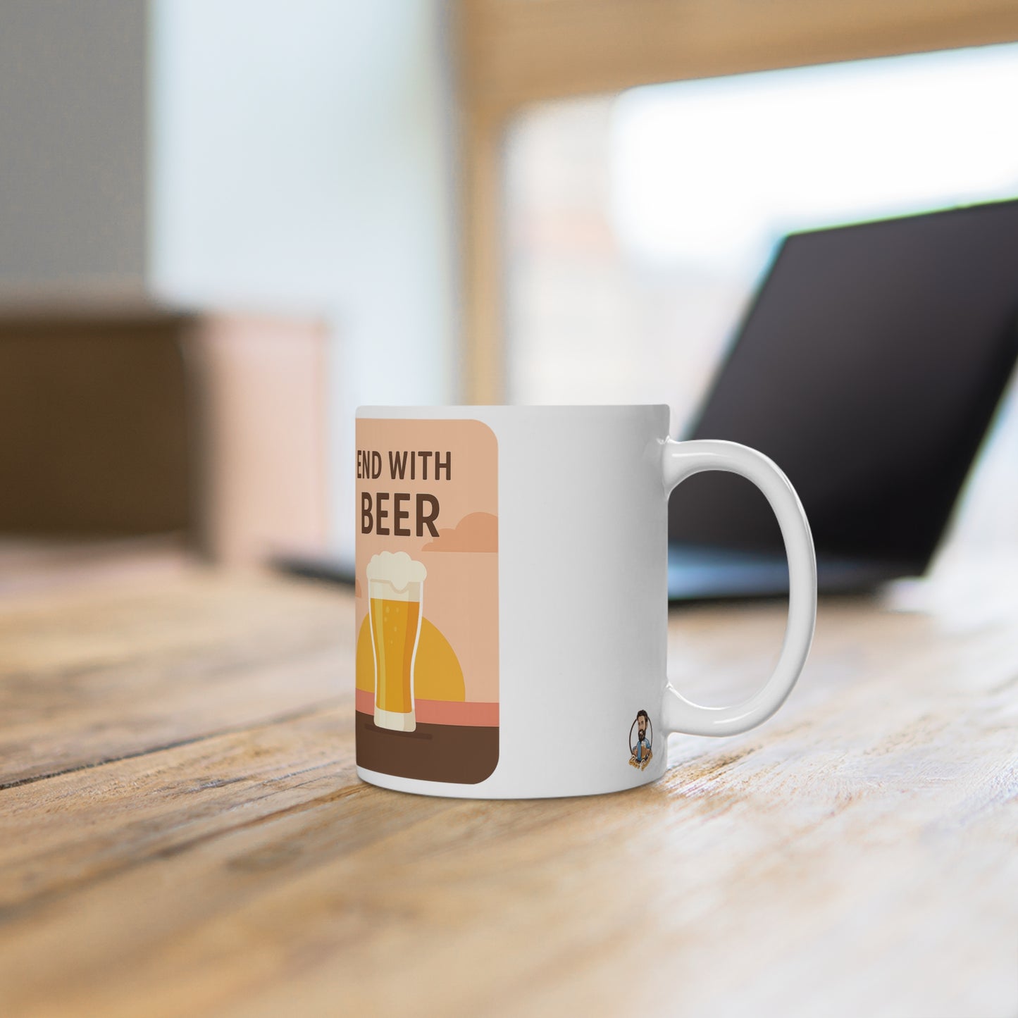 Keramische koffietas - "Start with Coffee, end with beer"