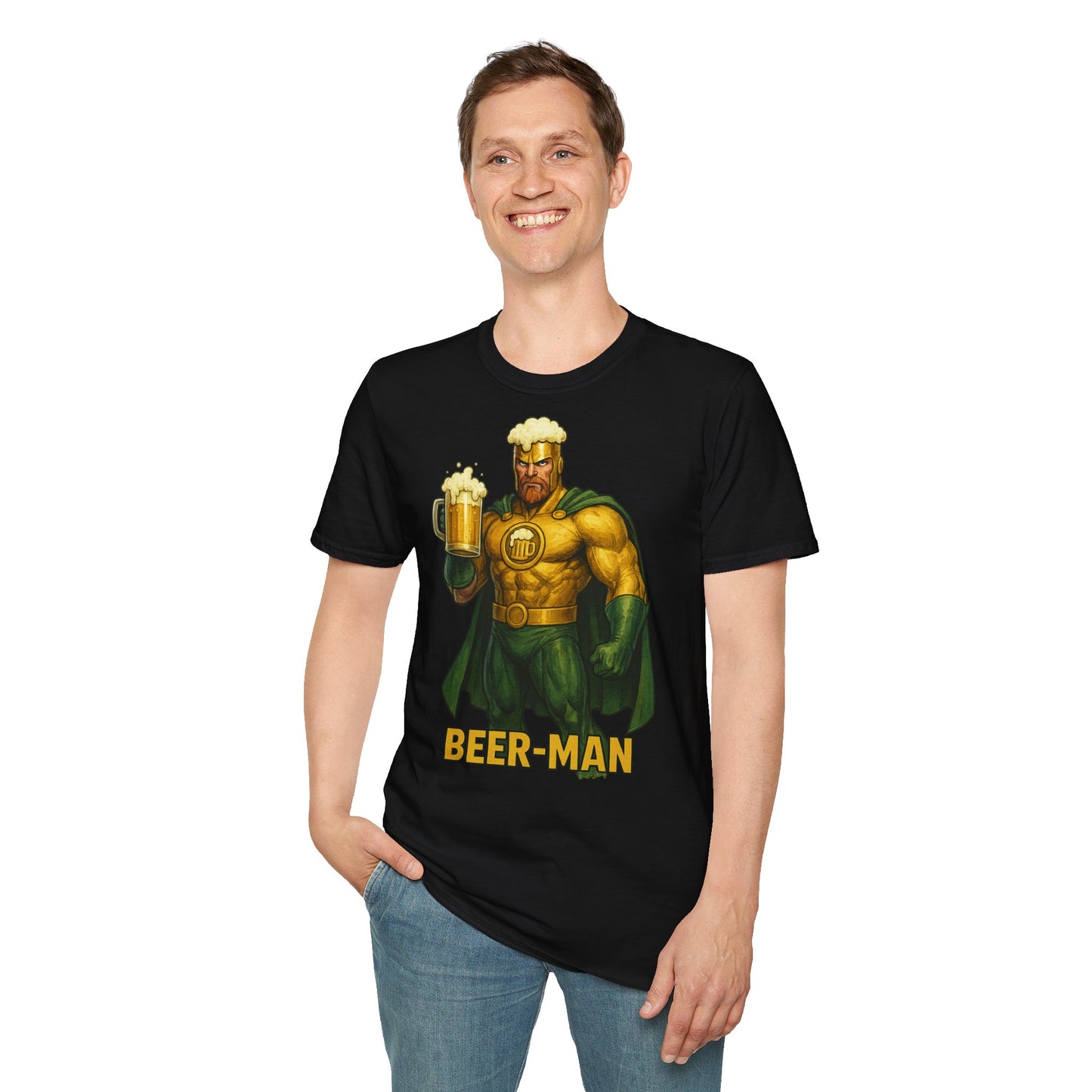 Unisex Softstyle T-Shirt - Beer-Man Superhero