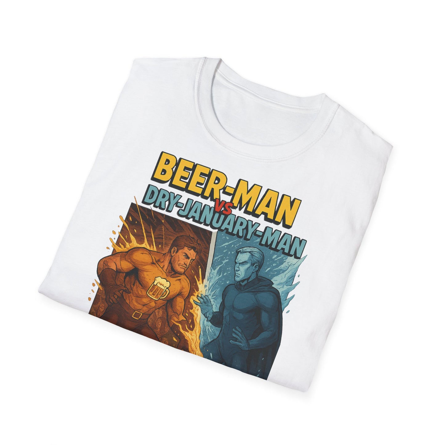 Unisex Softstyle T-Shirt:  Beer-Man vs Dry-January Man