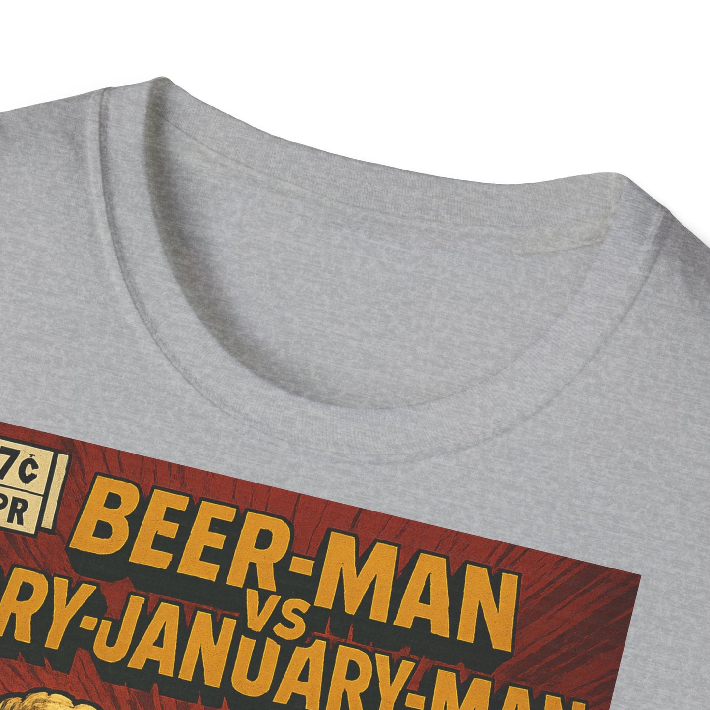 Unisex Softstyle T-Shirt - Beer-Man vs. Dry-January-Man ComicCover
