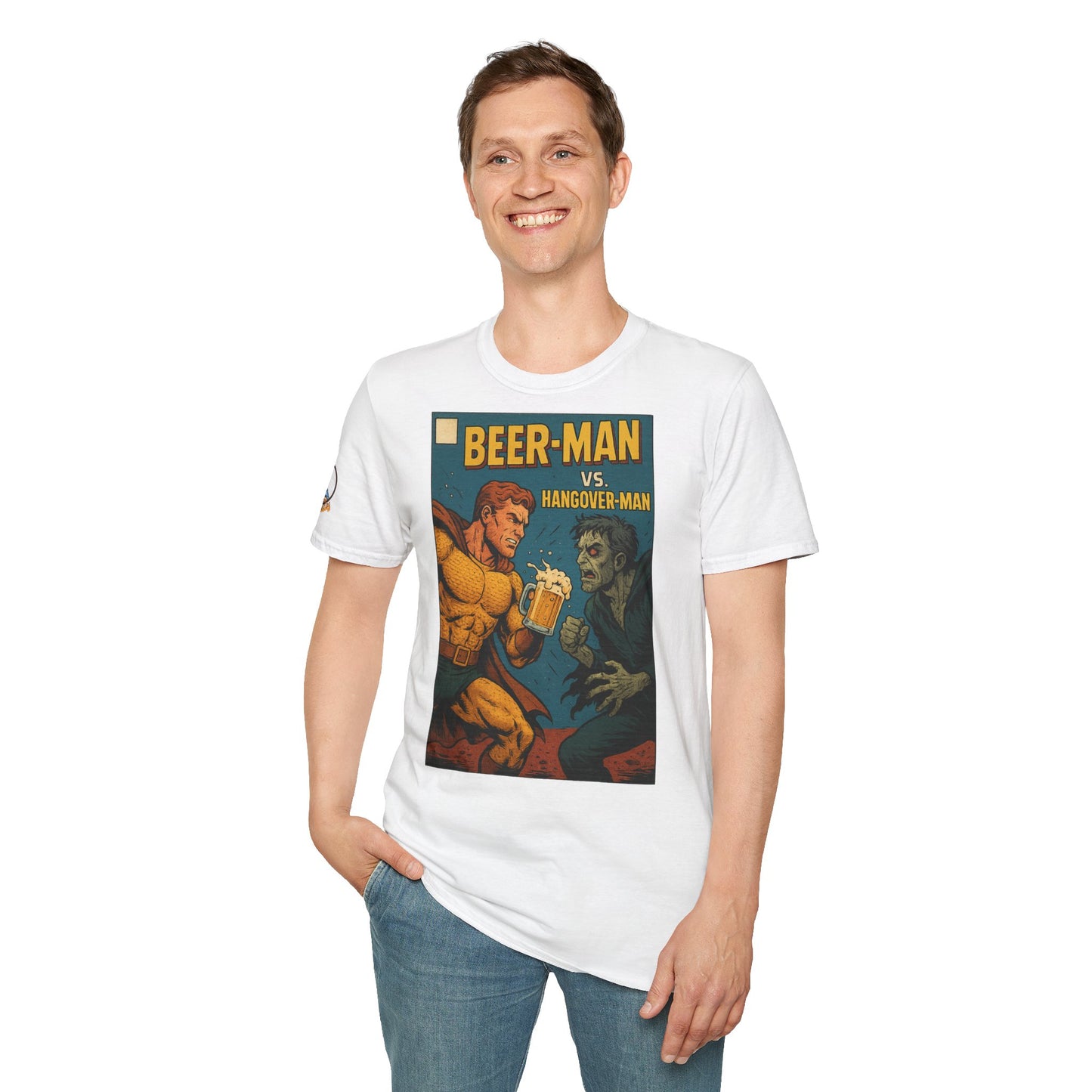 Unisex Softstyle T-Shirt - Beer-Man vs. Hangover Man Cover Style