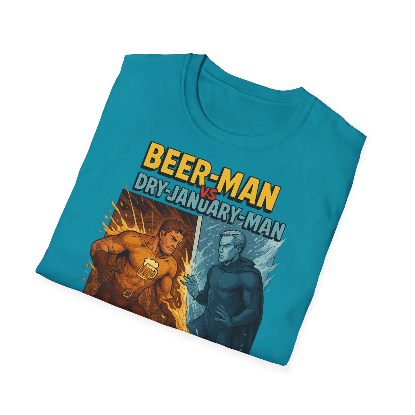 Unisex Softstyle T-Shirt:  Beer-Man vs Dry-January Man