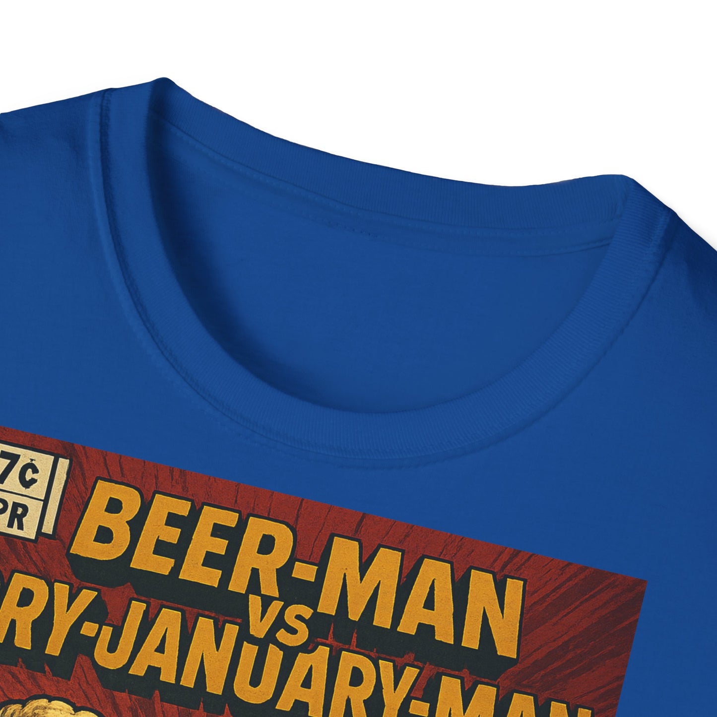 Unisex Softstyle T-Shirt - Beer-Man vs. Dry-January-Man ComicCover