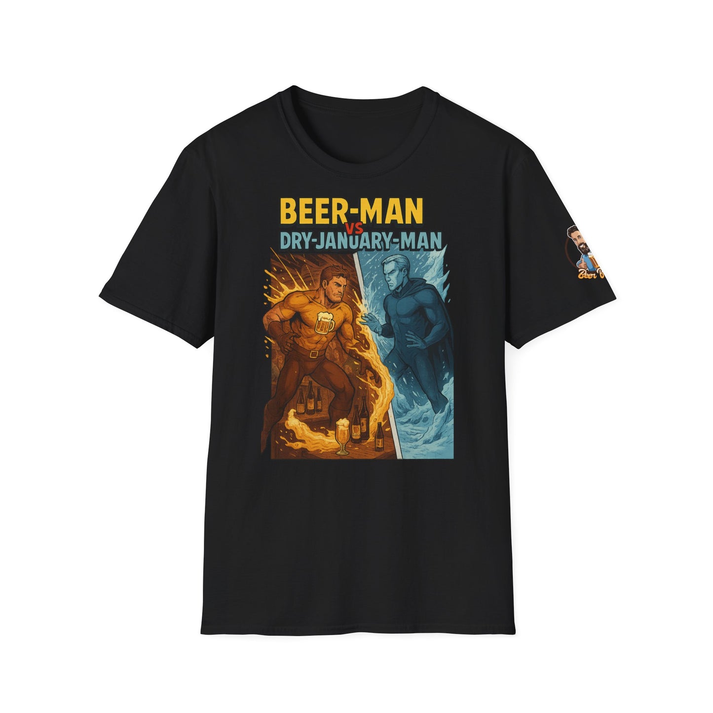 Unisex Softstyle T-Shirt:  Beer-Man vs Dry-January Man