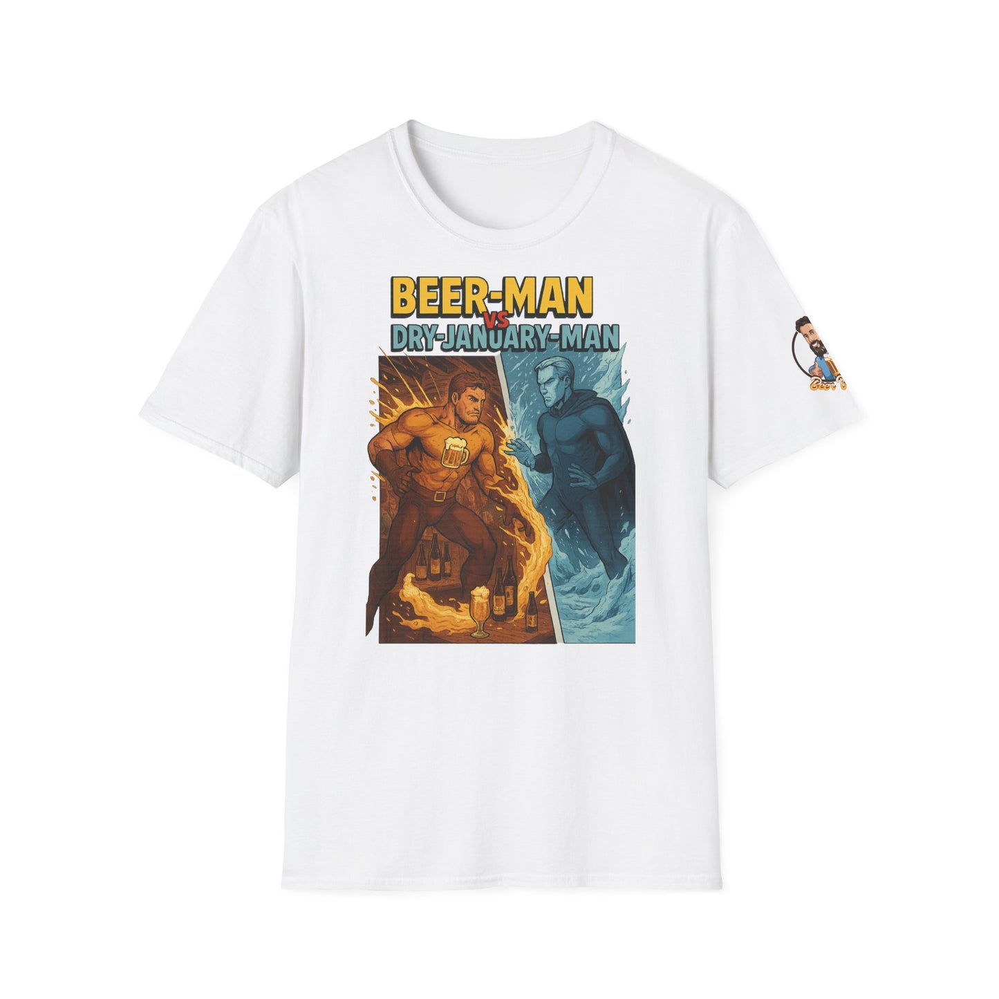 Unisex Softstyle T-Shirt:  Beer-Man vs Dry-January Man