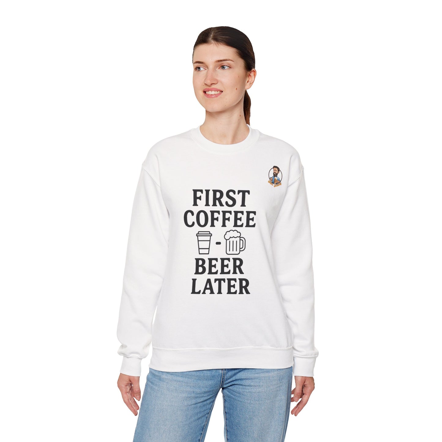 Unisex Heavy Blend™ Crewneck - First Coffee - Beer Later