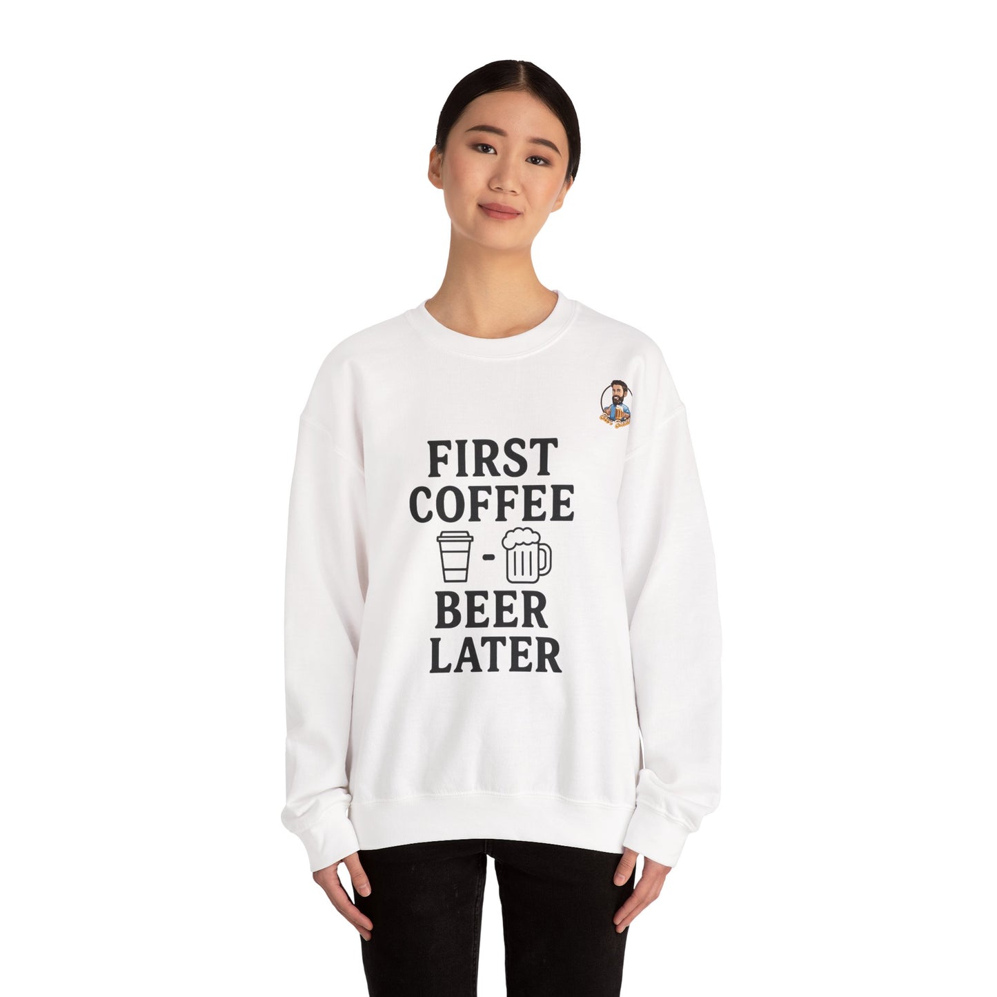 Unisex Heavy Blend™ Crewneck - First Coffee - Beer Later