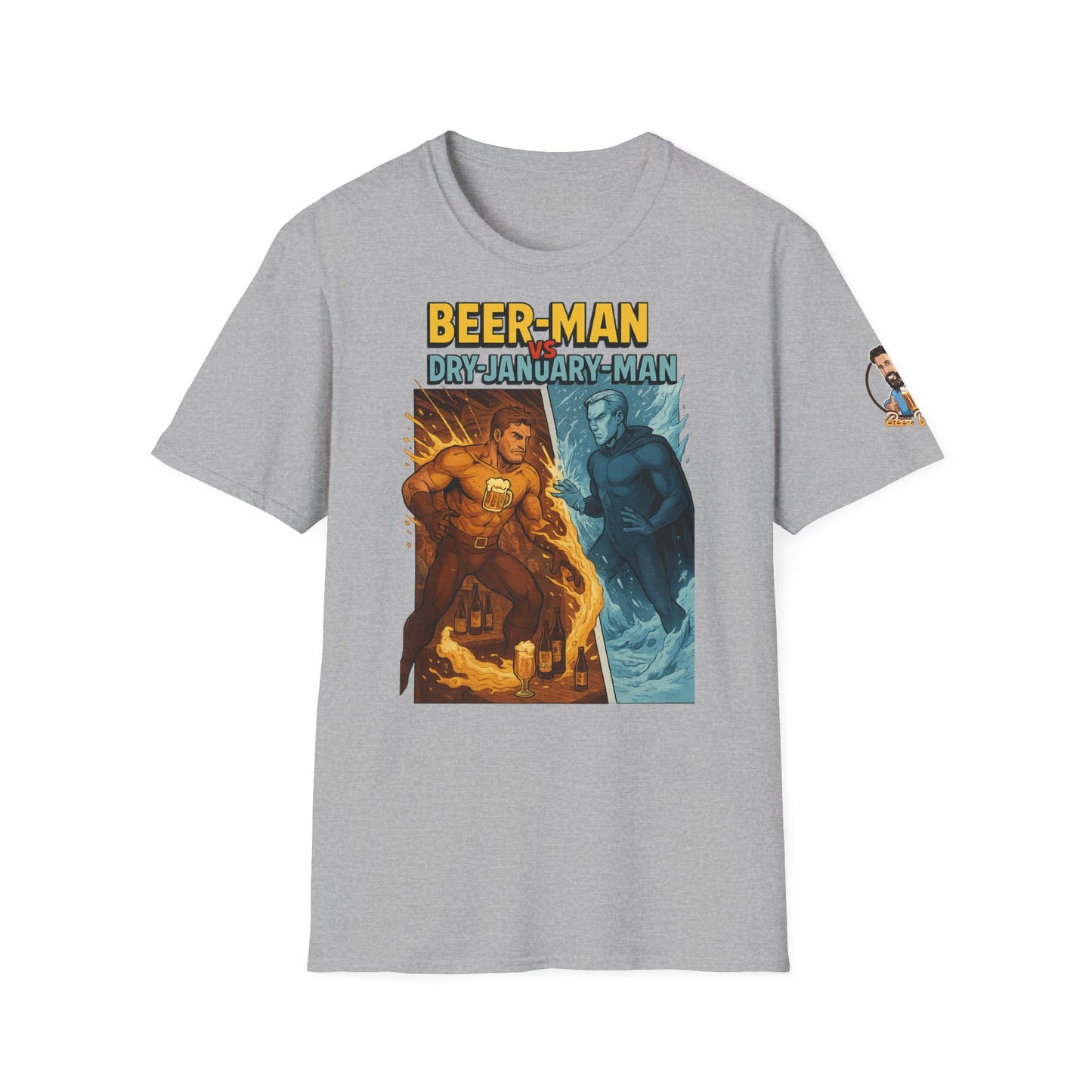 Unisex Softstyle T-Shirt:  Beer-Man vs Dry-January Man
