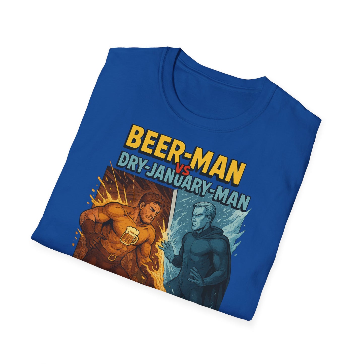 Unisex Softstyle T-Shirt:  Beer-Man vs Dry-January Man