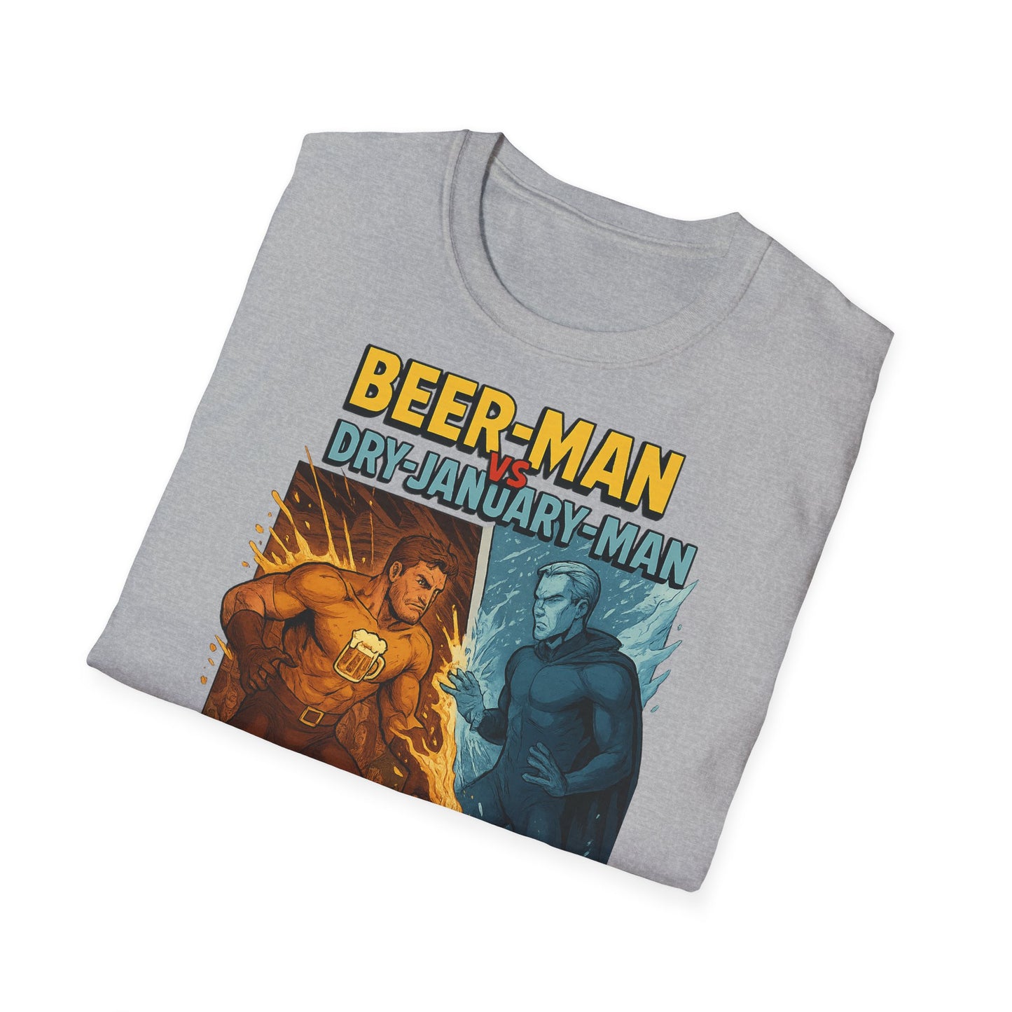 Unisex Softstyle T-Shirt:  Beer-Man vs Dry-January Man