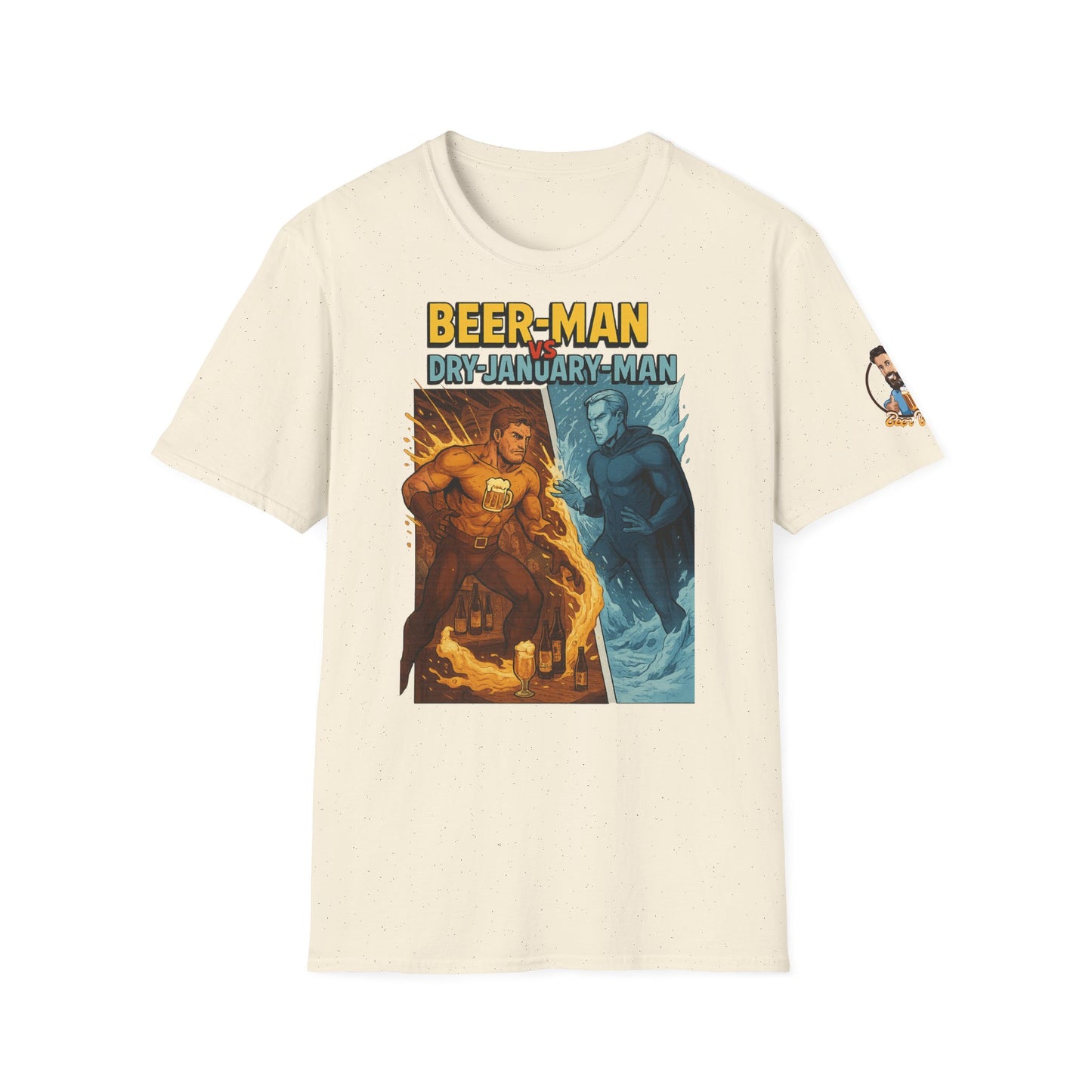 Unisex Softstyle T-Shirt:  Beer-Man vs Dry-January Man