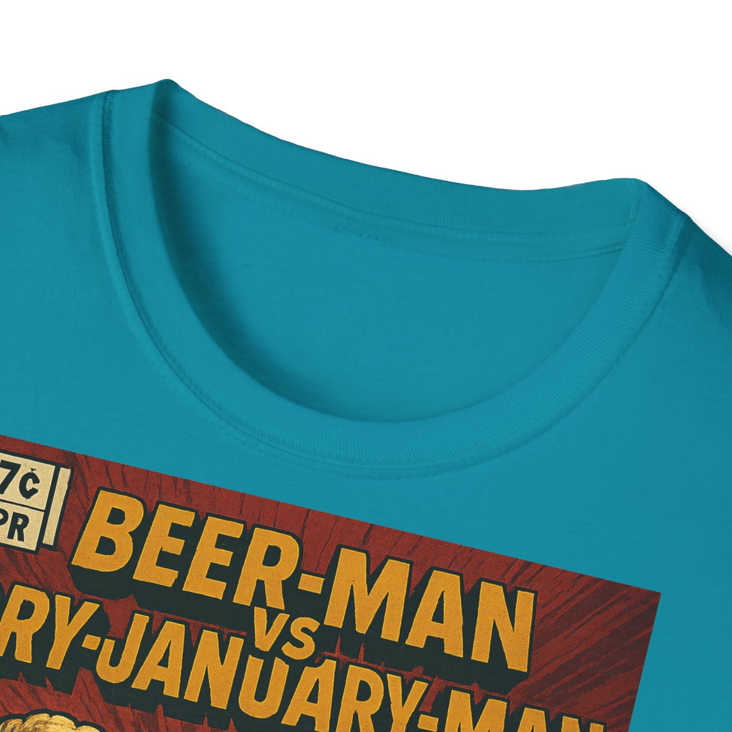 Unisex Softstyle T-Shirt - Beer-Man vs. Dry-January-Man ComicCover