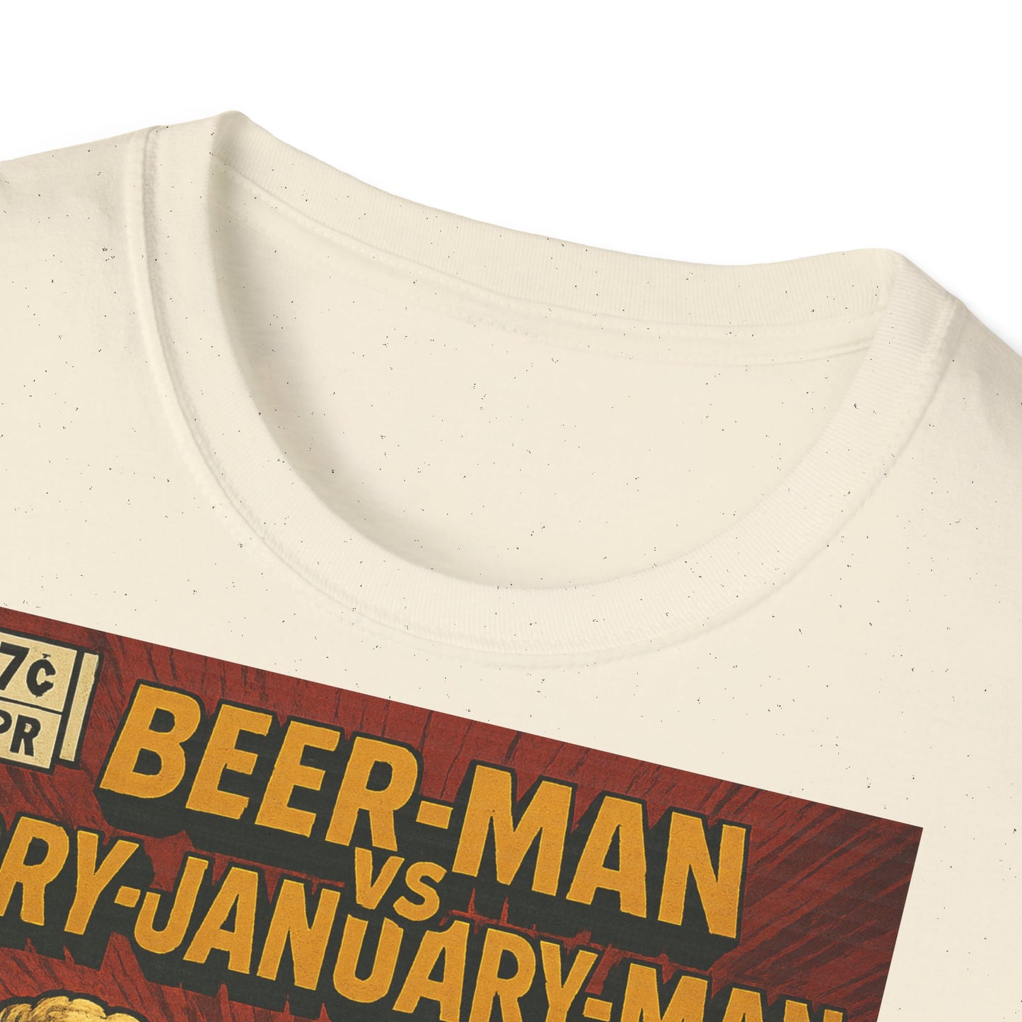 Unisex Softstyle T-Shirt - Beer-Man vs. Dry-January-Man ComicCover