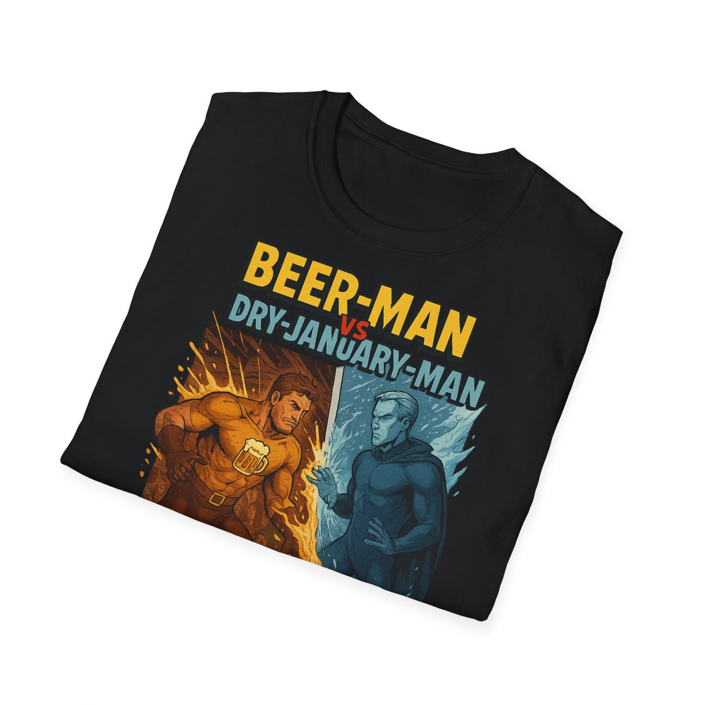 Unisex Softstyle T-Shirt:  Beer-Man vs Dry-January Man
