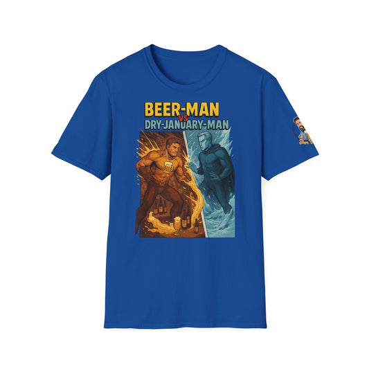 Unisex Softstyle T-Shirt:  Beer-Man vs Dry-January Man